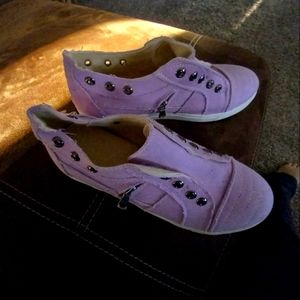 Lavender slip on boat shoes